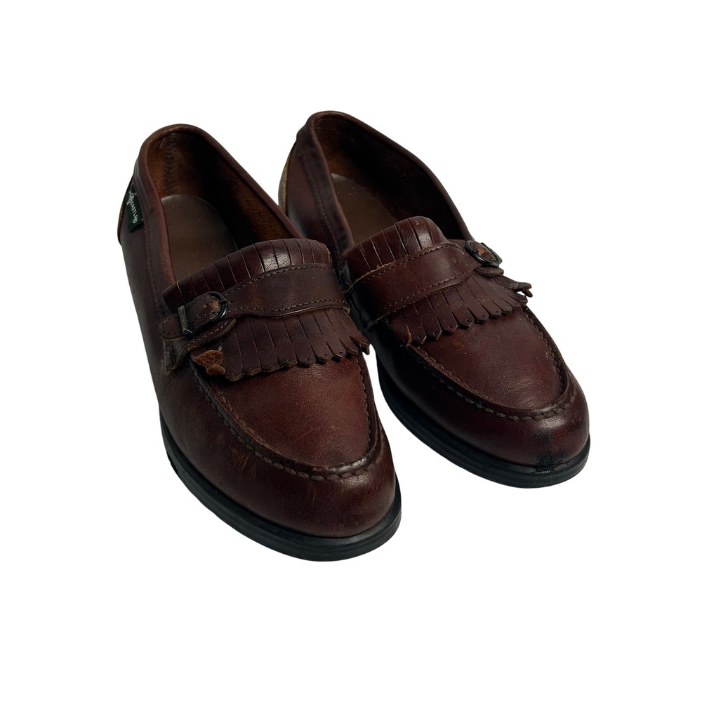 Eastland Brown Leather Kiltie Loafers size 9 M Buckle Fringe Moc Toe USA Made
